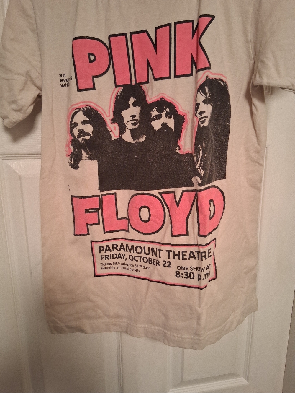 Pink Floyd Short Sleeve Tee in Cream with Pink and Black Graphic